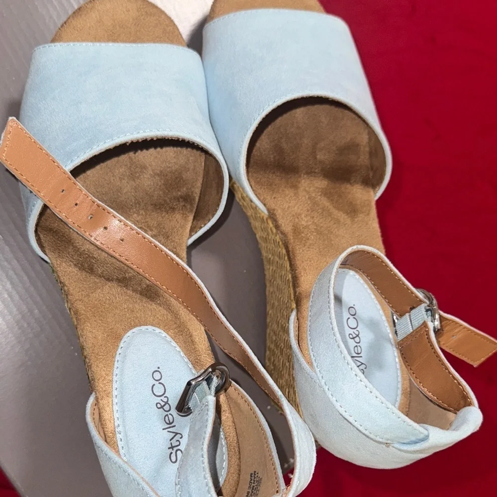 Style & Co. Blue Floral Embroidered Wedges